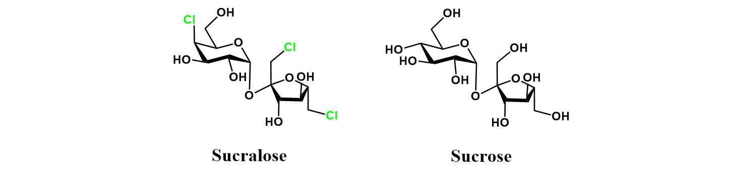Sucralose and sucrose chemical structure