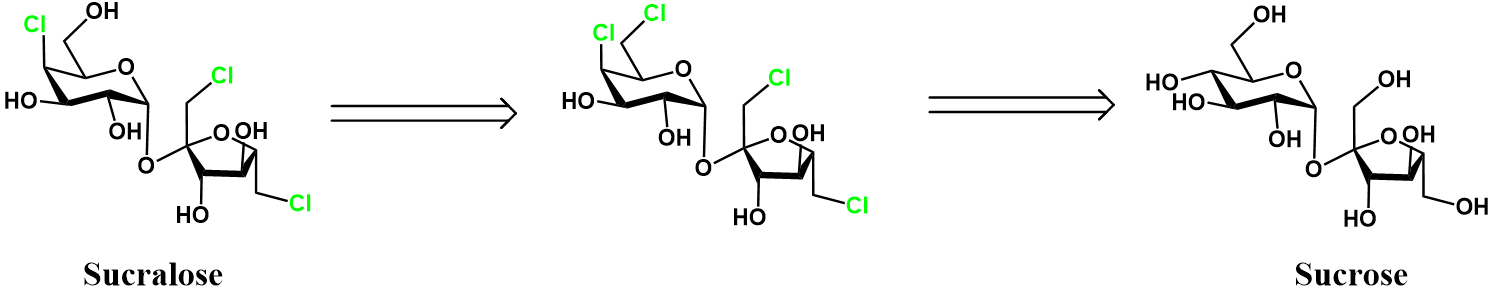 Sucralose retrosynthesis chlorination of sucrose