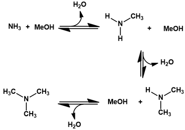 Methanol and ammonia reaction equilibrium